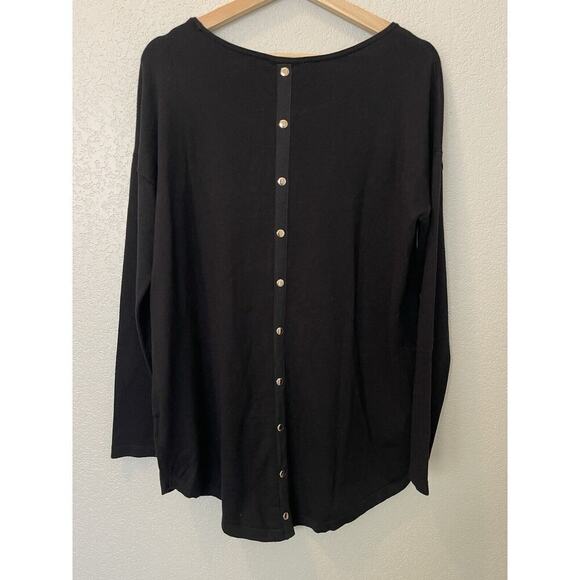 Soft Surroundings Trieste Tunic Sweater Top M Black Gold Back Buttons - Picture 1 of 8